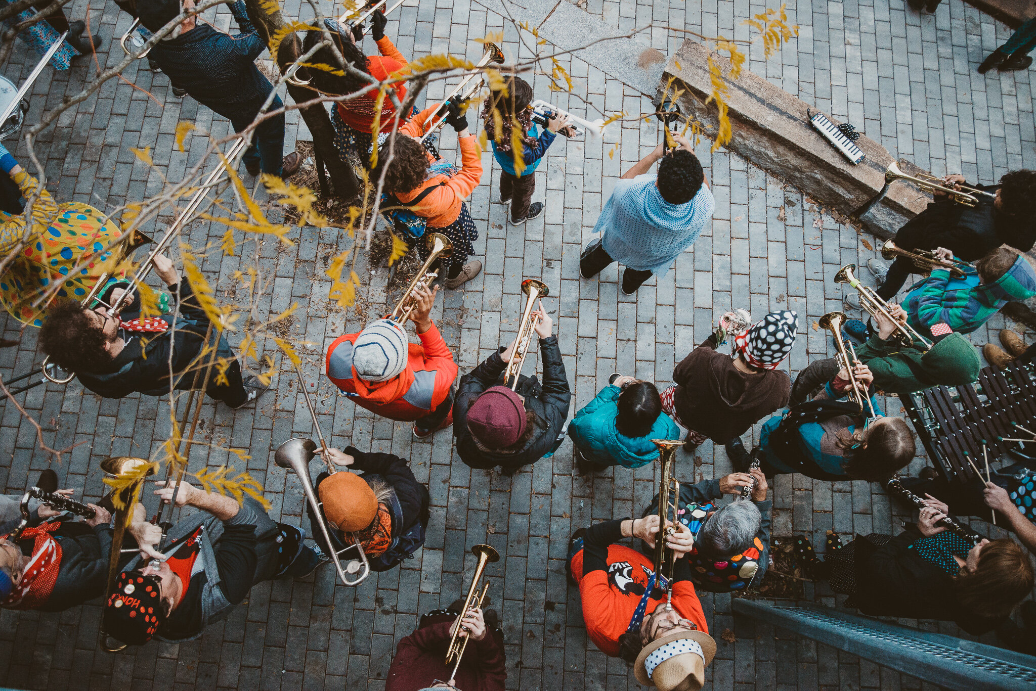 Bird's eye view of musicians in Bow Market